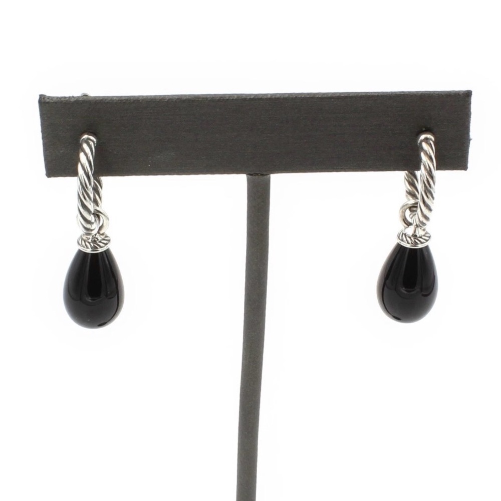 Vintage David Yurman Sterling DY Elements Black Onyx Drop Earrings - Picture 4 of 6